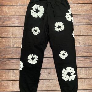 Black and White Floral Sweatpants with Relaxed Fit